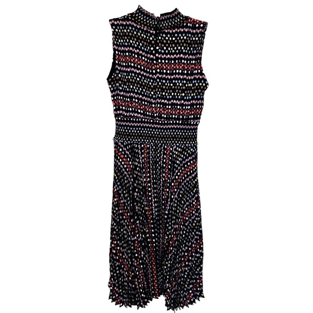 Nanette Nanette Lepore Black Polka-Dot Pleated Smocked detail Midi Dress Sz 6 - Picture 8 of 10
